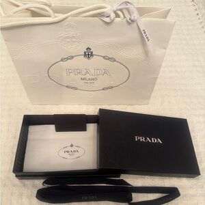 Prada Box + Paper Bag + Ribbon +  tissue paper with Prada stamp on it + Card